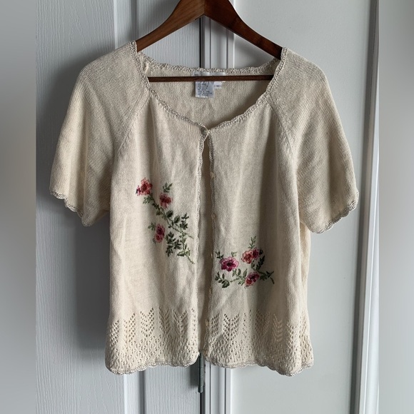 dressbarn Sweaters - Dressbarn Vintage Cream Floral Embroidered eyelet cardigan